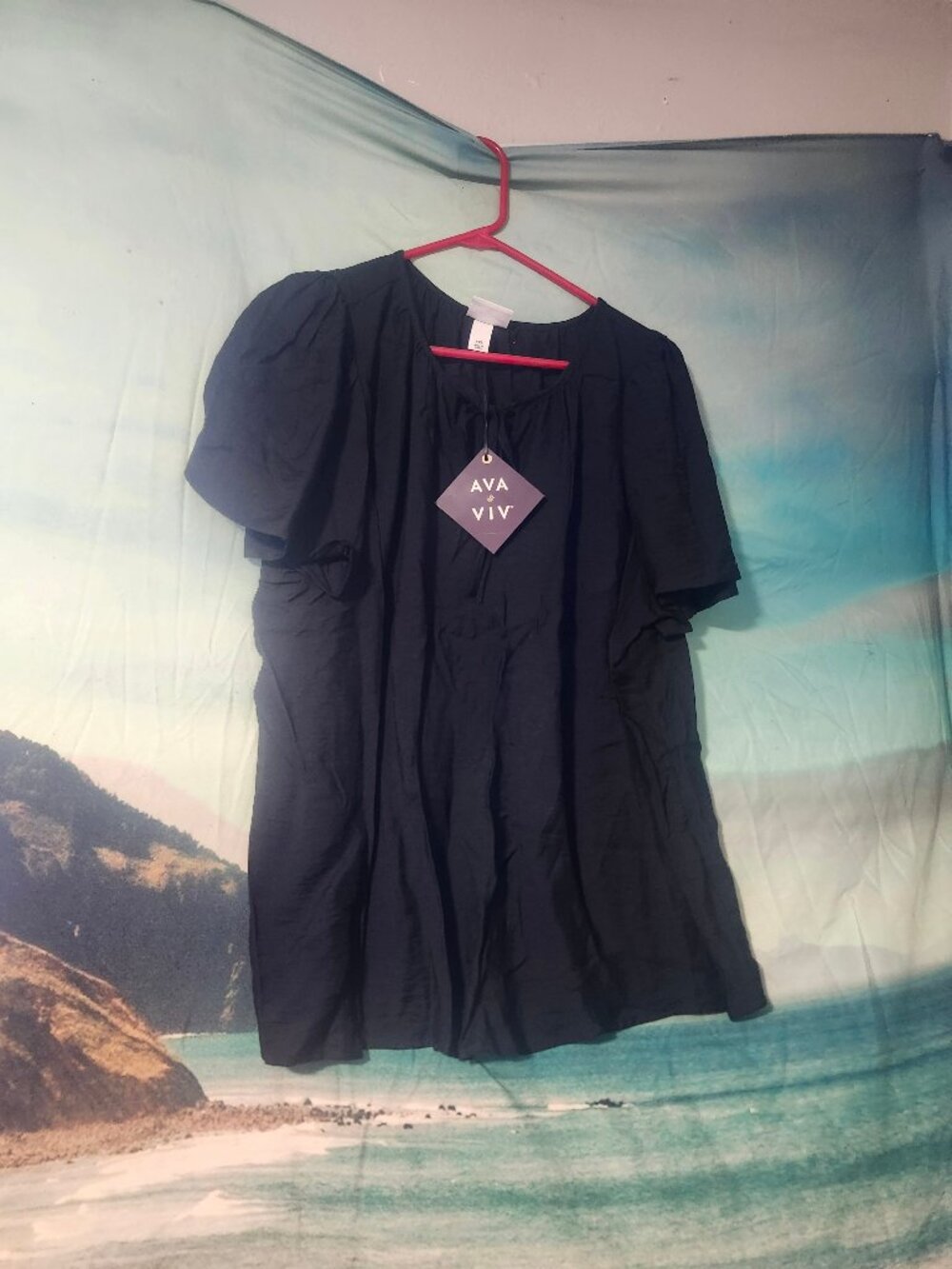 Ava and Viv Black Blouse NWT Women's Size XXL Lightweight Tie Front